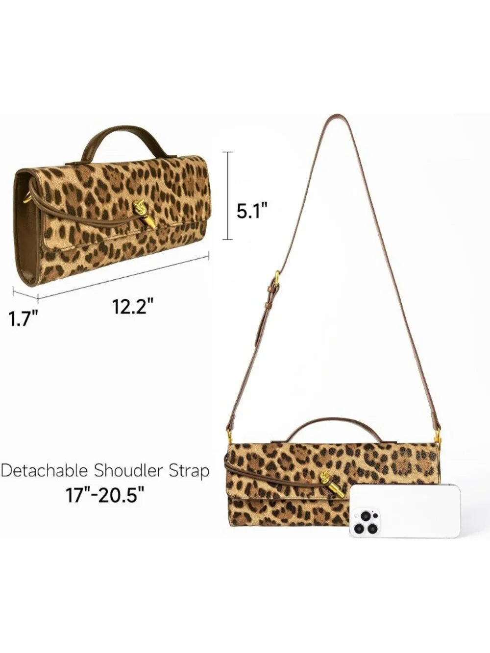 Women's Brown Leopard Leather Suede Woven Clutch Purse For Evening Crossbody Bag